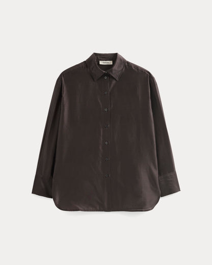 Oversized Shirt in Cotton-Silk Organza | Dark Chocolate