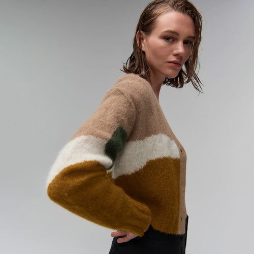 The Alpaca V-Neck Cropped Cardigan | Neutral Camo