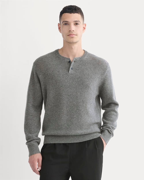 Henley in Wool Cashmere | Heather Charcoal