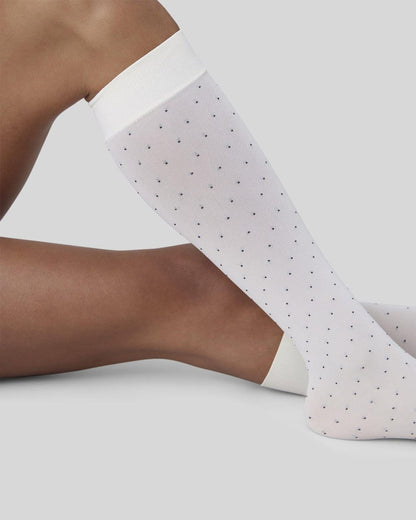 Eira Petite Dots Knee-High Socks | White
