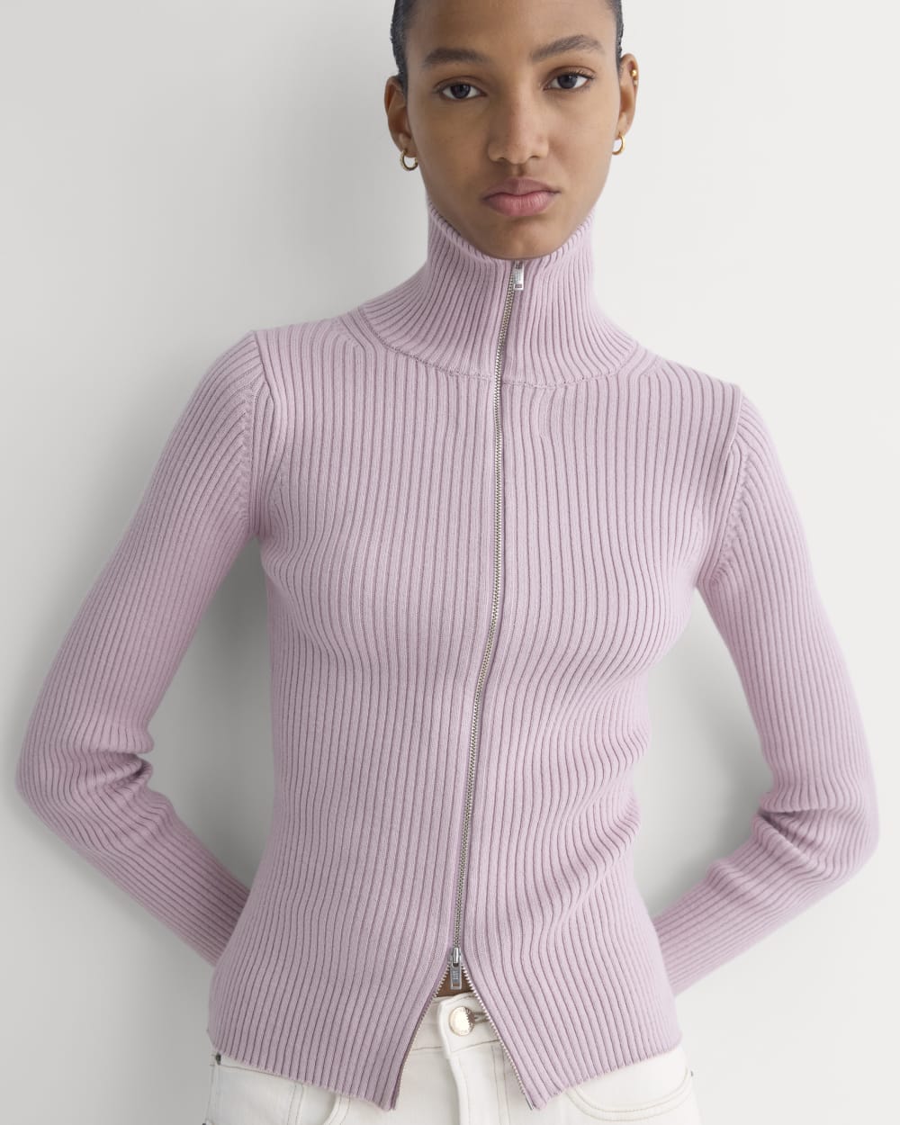 Full-Zip Ribbed Jacket in Everyday Cotton | Burnished Lilac