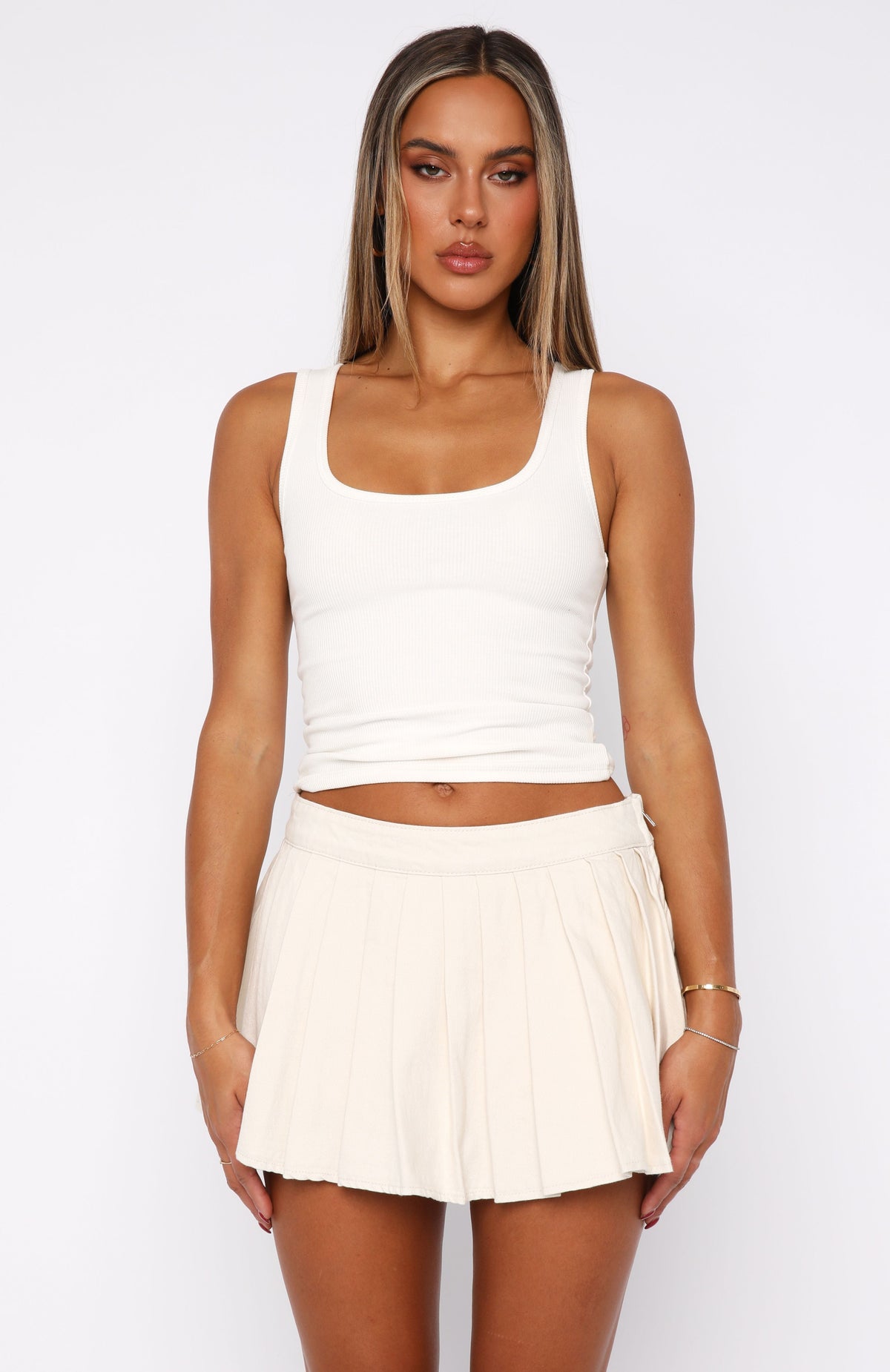 Ayla Denim Mini Skort Cream