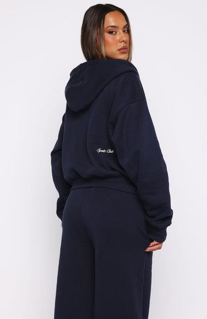 Club 14 Allie Boxy Zip Front Hoodie Navy
