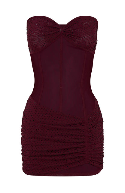 Can't Compare Embellished Mini Dress Burgundy