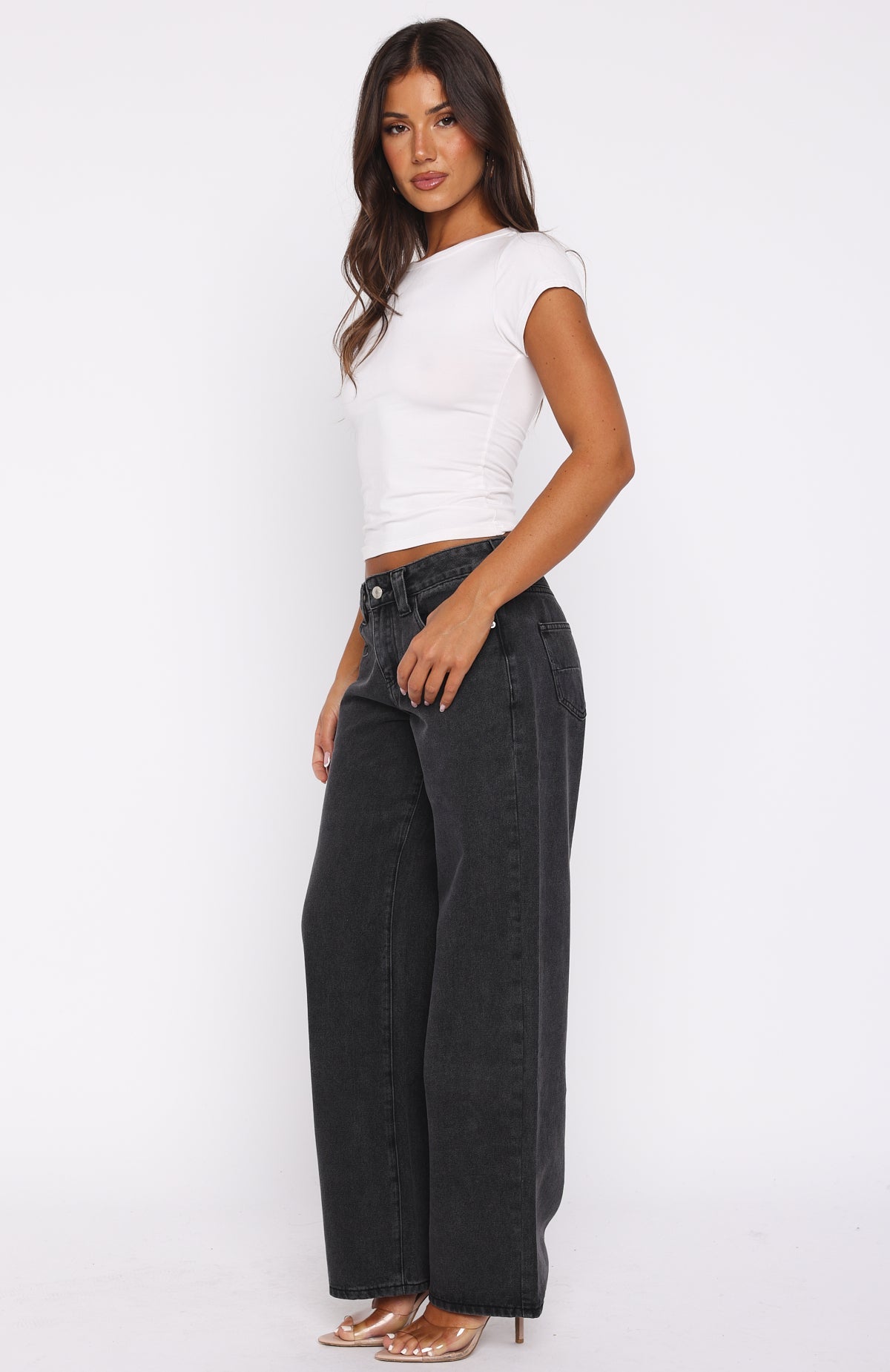 Clarissa Low Rise Wide Leg Jeans Black Acid