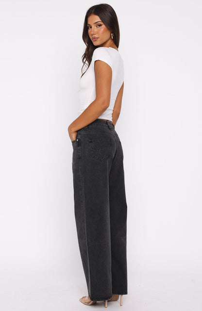Clarissa Low Rise Wide Leg Jeans Black Acid