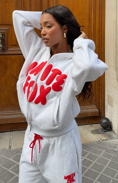 Club 14 Allie Boxy Zip Front Hoodie Grey Marle