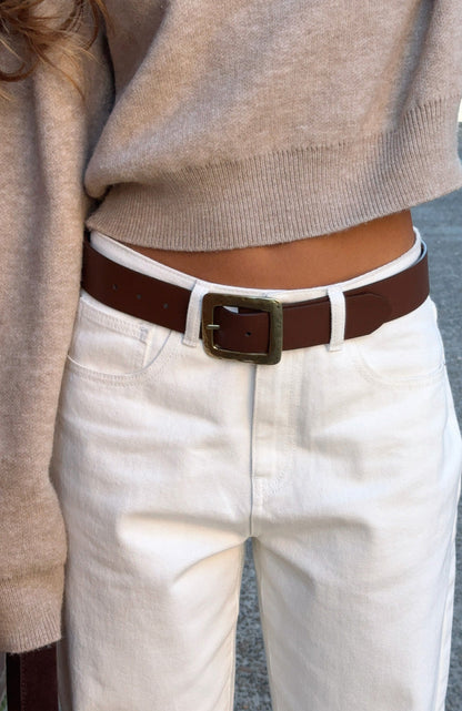 Esme Belt Chocolate Faux Suede/Gold